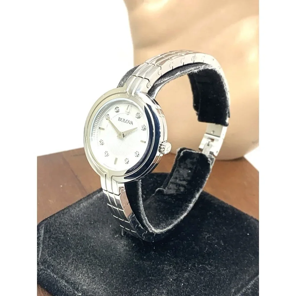 Bulova Women's Watch 96P214 Quartz Diamond Silver Dial Bangle Steel 30mm